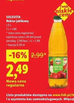 Nektar jabłkowy Solevita promocja w Lidl