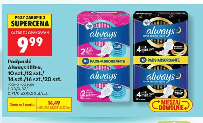 Podpaski Always Ultra promocja w Biedronka