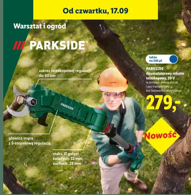 Akumulatorowy sekator teleskopowy Parkside 20V promocja w Lidl
