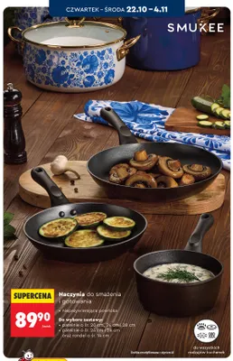 Zestaw naczyń do smażenia i gotowania patelnie o śr. 24 cm i 28 cm oraz rondel o śr. 14 cm Smukee promocja w Biedronka