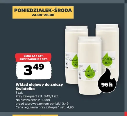 Wkład olejowy do zniczy Światełko 96h promocja w Netto