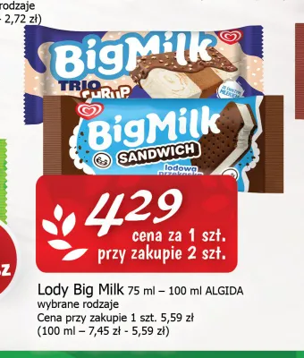 Lody Big Milk Algida promocja w CEZAR Delikatesy