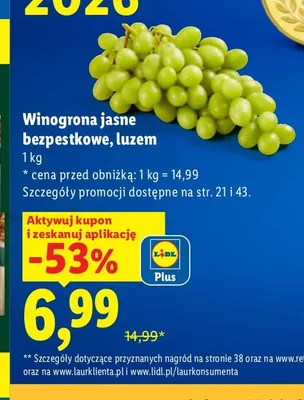 Winogrona jasne bezpestkowe luzem promocja w Lidl