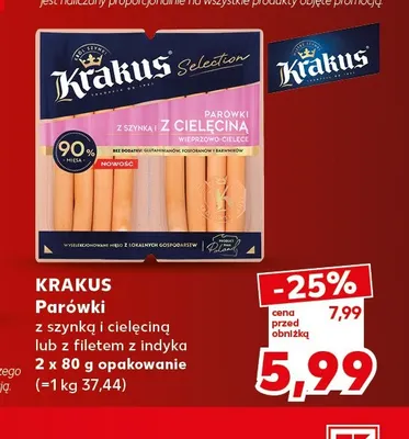 Parówki z szynką i cielęciną Krakus 2-pak promocja w Kaufland
