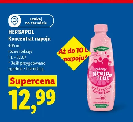 Koncentrat napoju Herbapol różowy grejpfrut promocja w Lidl