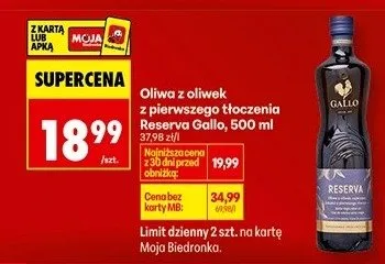 Oliwa z oliwek z pierwszego tłoczenia Extra Virgin promocja w Biedronka