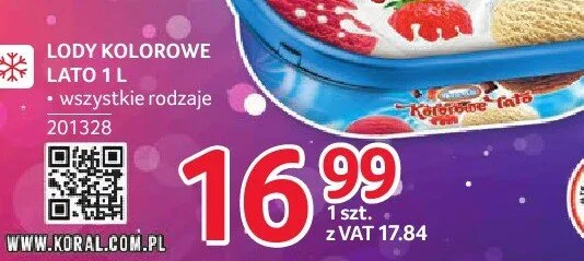 Lody kolorowe lato Koral 1l wszystkie rodzaje promocja w Selgros