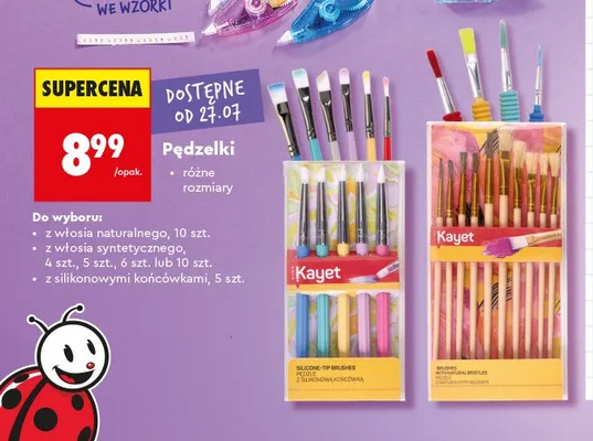 Pędzelki z włosia syntetycznego Kayet promocja w Biedronka