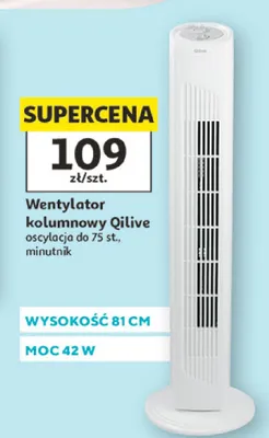 Wentylator kolumnowy Qilive wysokość 81cm moc 42W oscylacja do 75 st. minutnik promocja w Auchan