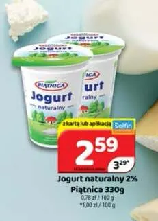 Jogurt naturalny Piątnica 2% promocja w Delfin