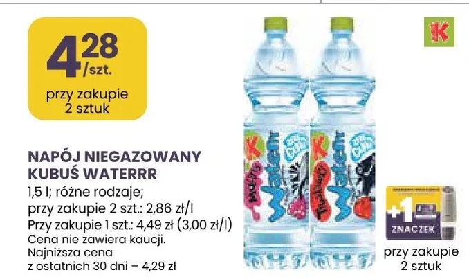 Napój niegazowany Kubuś Waterrr promocja w Stokrotka