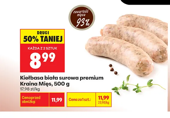 Kiełbasa biała surowa premium Kraina Mięs promocja w Biedronka