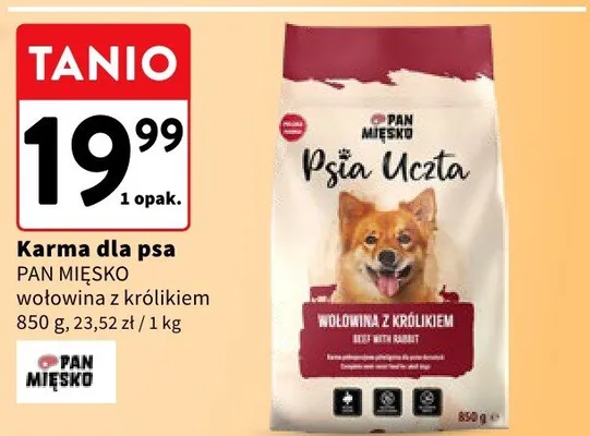 Karma dla psa Pan Mięsko Psia Uczta wołowina z królikiem promocja w Intermarche