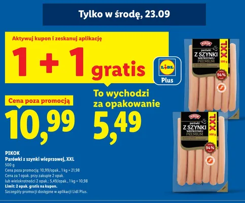 Parówki z szynki wieprzowej Pikok Premium XXL promocja w Lidl