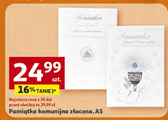 Pamiątka komunijna złocona, A5 promocja w Auchan