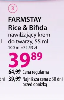 Nawilżający krem do twarzy Rice & Bifida Farmstay promocja w Hebe