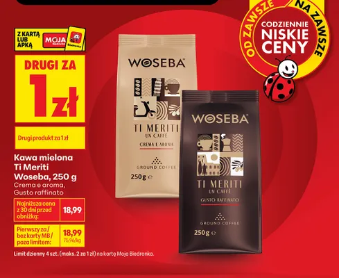 Kawa mielona Woseba Ti Meriti Crema e Aroma promocja w Biedronka