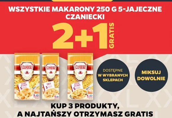 Wszystkie makarony 5-jajeczne czaniecki 2+1 GRATIS promocja w Netto