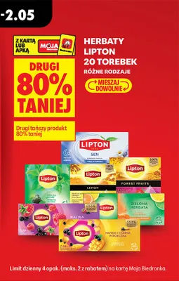 Herbaty 20 torebek, różne rodzaje DRUGA -80% promocja w Biedronka
