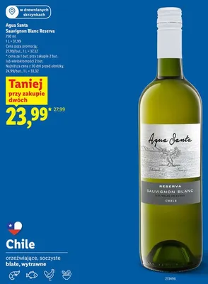 Wino białe wytrawne Agua Santa Sauvignon Blanc Reserva promocja w Lidl