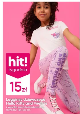 Legginsy dziewczęce Hello Kitty and Friends z wysoką zawartością bawełny promocja w Pepco