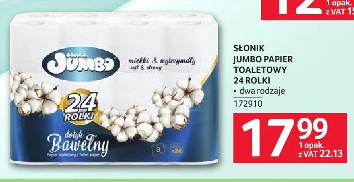 Papier toaletowy Słonik Jumbo 24 rolki promocja w Selgros