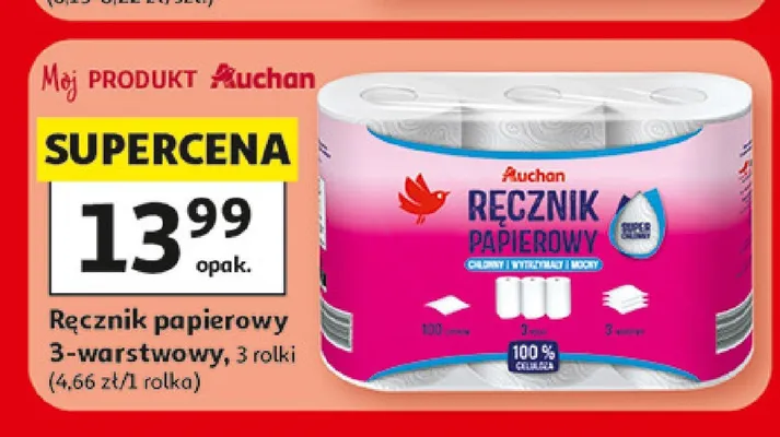 Ręcznik papierowy 3-warstwowy Auchan promocja w Auchan
