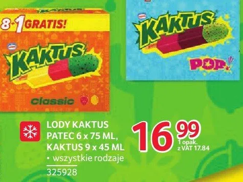 Lody Kaktus Patec 6 x 75ml, Kaktus 9 x 45ml wszystkie rodzaje promocja w Selgros
