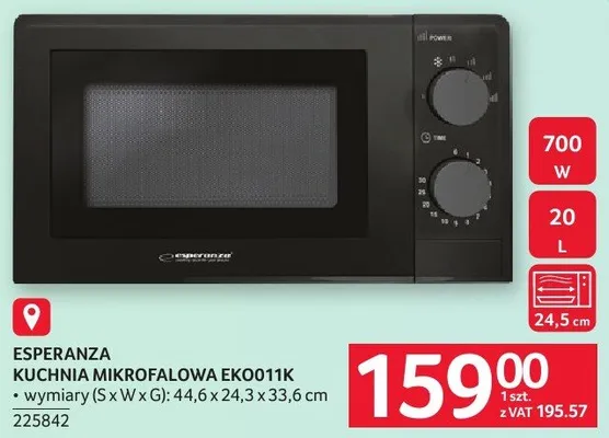 Kuchnia mikrofalowa Esperanza EKO011K 44,6x24,3x33,6cm promocja w Selgros