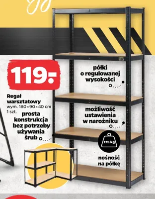 Regał warsztatowy TECHLINER wym. 180x90x40cm nośność na półkę 175kg promocja w Netto