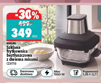 Szklana frytkownica beztłuszczowa z dwiema misami czarna Huslog promocja w Biedronka Home