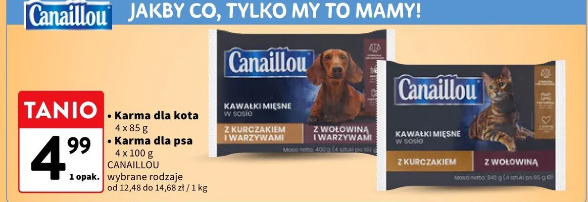 Karma dla kota kawałki mięsne w sosie z kurczakiem i warzywami, z wołowiną i warzywami promocja w Intermarche