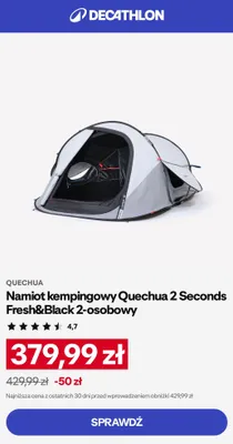 Namiot kempingowy Quechua 2 Seconds Fresh&Black 2-osobowy promocja w Decathlon