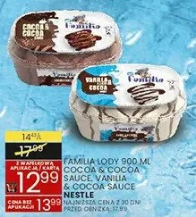 Lody family 900ml cookies & cream sauce vanilla cacao sauce promocja w Wafelek