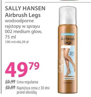 Wodoodporne rajstopy w sprayu 002 medium glow Sally Hansen Airbrush Legs promocja w Hebe