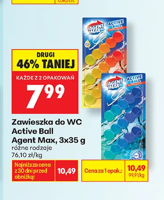 Zawieszka do WC Active Ball Agent Max 3-pak 35 g promocja w Biedronka