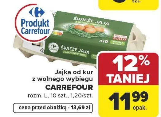 Jajka od kur z wolnego wybiegu promocja w Carrefour Market
