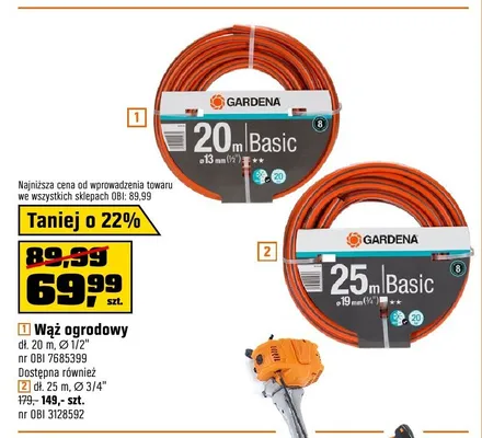 Wąż ogrodowy Gardena Basic 25 m promocja w OBI