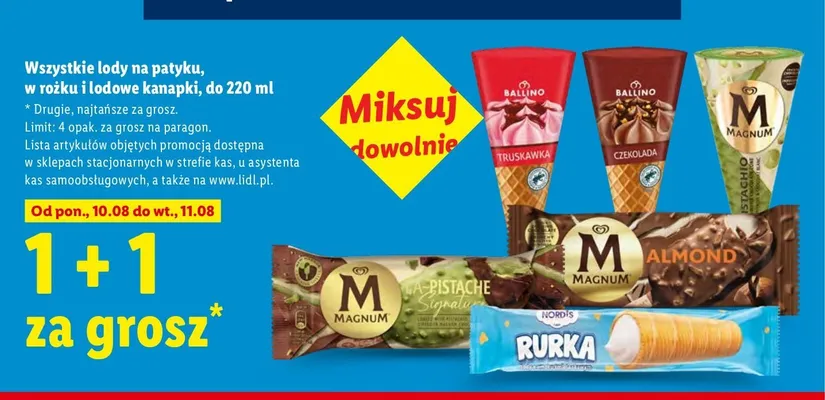 Lody na patyku w rożku i lodowe kanapki promocja w Lidl