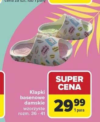 Klapki basenowe damskie wzorzyste rozm. 36 - 41 promocja w Carrefour