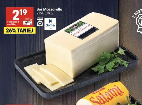 Ser Mozzarella Gomar promocja w Delikatesy Centrum