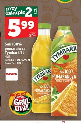 Sok 100% pomarańcza Tymbark promocja w TOPAZ