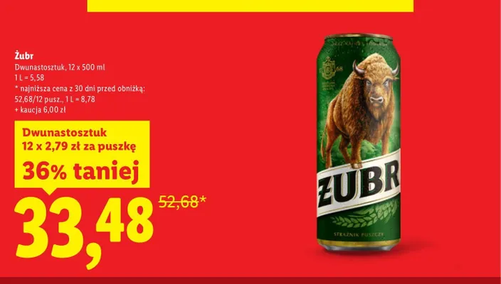 Piwo Żubr Dwunastosztuk 12-pak 500 ml promocja w Lidl
