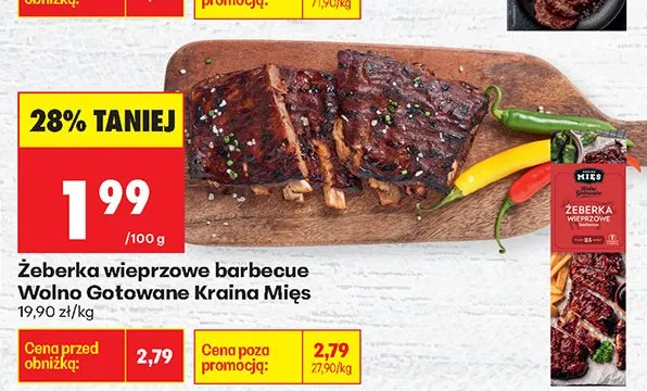 Żeberka wieprzowe barbecue Wolno Gotowane Kraina Mięs promocja w Biedronka