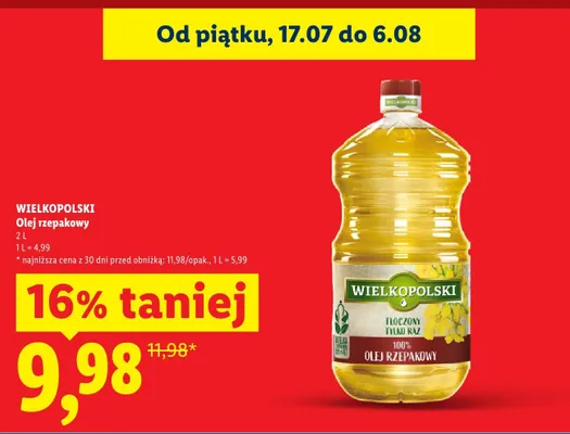 Olej rzepakowy Wielkopolski promocja w Lidl