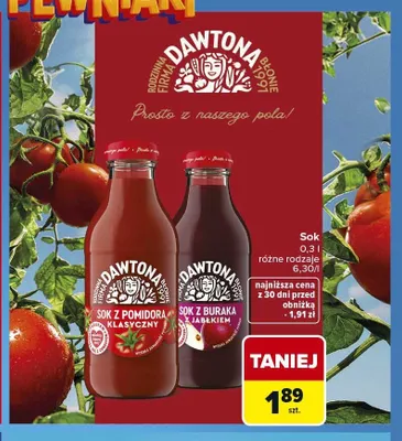 Sok z pomidora klasyczny Dawtona promocja w Carrefour