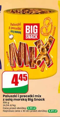 Paluszki i precelki mix z solą morską Big Snack promocja w Dino