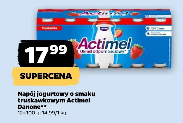 Napój jogurtowy o smaku truskawkowym Actimel Danone promocja w Netto