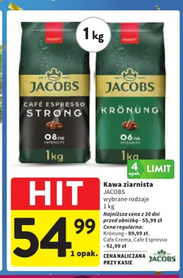 Kawa ziarnista Jacobs Cafe Crema promocja w Intermarche