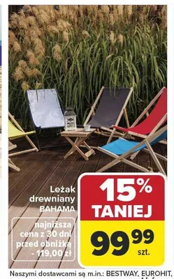 Leżak drewniany BAHAMA promocja w Carrefour